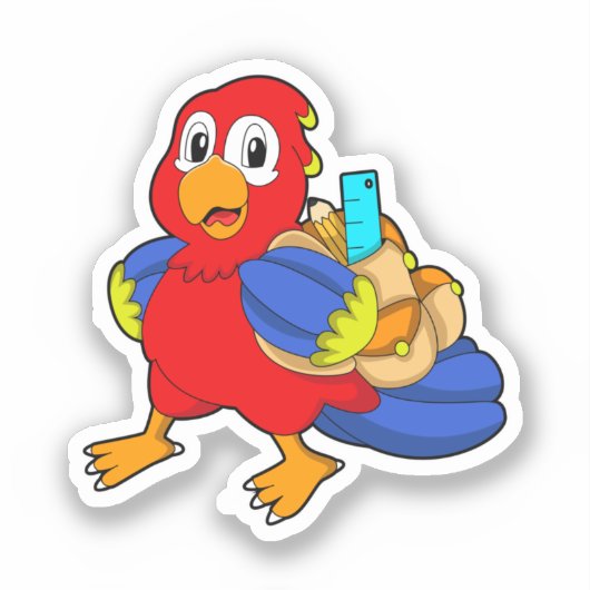 Parrot als student met rugzak sticker (Voorkant)