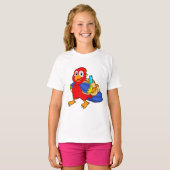 Parrot als student met rugzak t-shirt (Voorkant volledig)