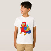 Parrot als student met rugzak t-shirt (Voorkant volledig)
