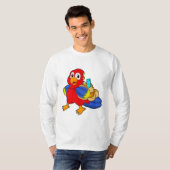 Parrot als student met rugzak t-shirt (Voorkant volledig)