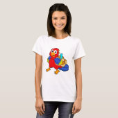 Parrot als student met rugzak t-shirt (Voorkant volledig)