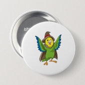 Parrot als Tovenaar met Pet Ronde Button 7,6 Cm (Voorkant /achterkant)