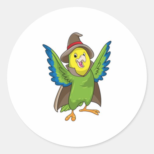 Parrot als Tovenaar met Pet Ronde Sticker (Voorkant)