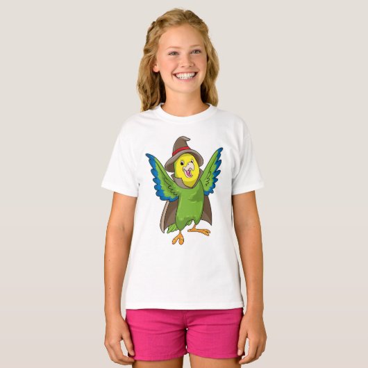 Parrot als Tovenaar met Pet T-shirt (Voorkant volledig)