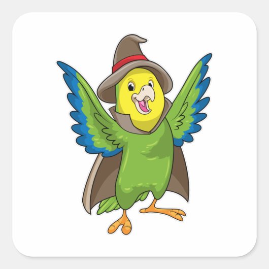 Parrot als Tovenaar met Pet Vierkante Sticker (Voorkant)