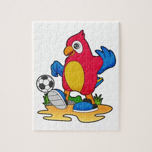 Parrot als voetbalspeler met Voetbal Legpuzzel (Verticaal)