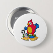Parrot als voetbalspeler met Voetbal Ronde Button 7,6 Cm (Voorkant /achterkant)