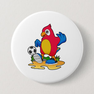 Parrot als voetbalspeler met Voetbal Ronde Button 7,6 Cm