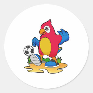Parrot als voetbalspeler met Voetbal Ronde Sticker
