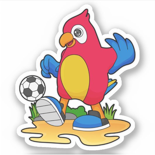 Parrot als voetbalspeler met Voetbal Sticker (Voorkant)