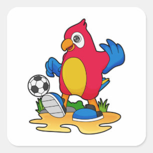 Parrot als voetbalspeler met Voetbal Vierkante Sticker