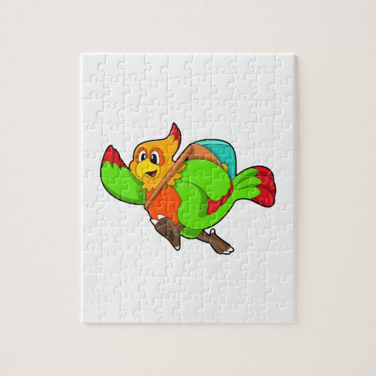 Parrot als wandelaar met rugzak legpuzzel (Verticaal)