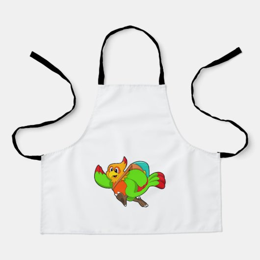Parrot als wandelaar met rugzak schort (Voorkant)