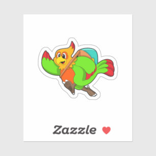 Parrot als wandelaar met rugzak sticker