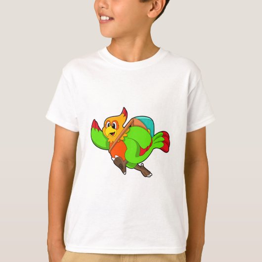 Parrot als wandelaar met rugzak t-shirt (Voorkant)
