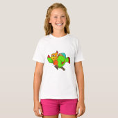 Parrot als wandelaar met rugzak t-shirt (Voorkant volledig)