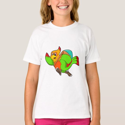 Parrot als wandelaar met rugzak t-shirt (Voorkant)