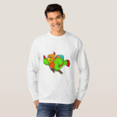 Parrot als wandelaar met rugzak t-shirt (Voorkant volledig)