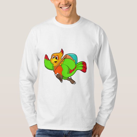 Parrot als wandelaar met rugzak t-shirt (Voorkant)