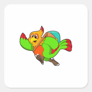 Parrot als wandelaar met rugzak vierkante sticker