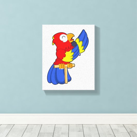 Parrot als zanger met microfoon canvas afdruk (Insitu (Houten vloer))