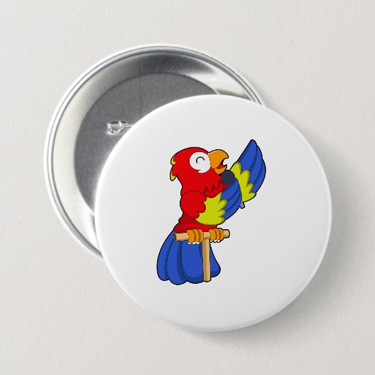 Parrot als zanger met microfoon ronde button 7,6 cm (Voorkant /achterkant)
