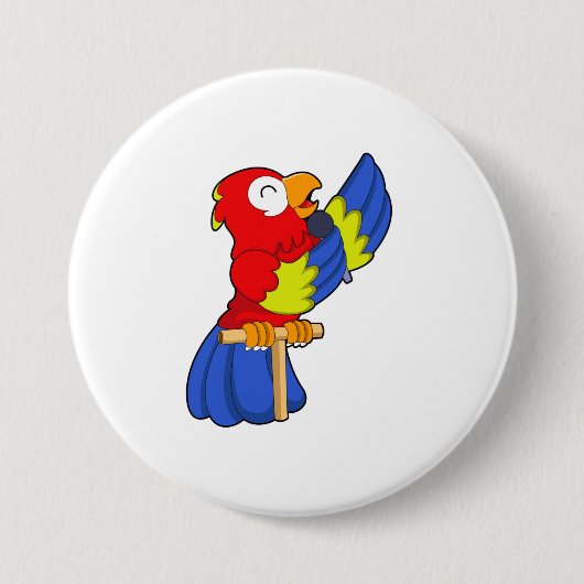 Parrot als zanger met microfoon ronde button 7,6 cm (Voorkant)