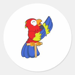 Parrot als zanger met microfoon ronde sticker
