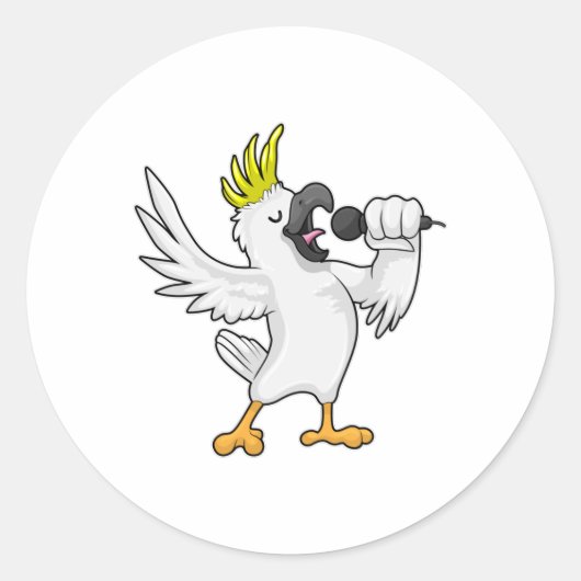 Parrot als zanger met microfoon ronde sticker (Voorkant)