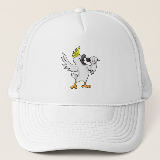 Parrot als zanger met microfoon trucker pet (Voorkant)