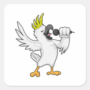 Parrot als zanger met microfoon vierkante sticker