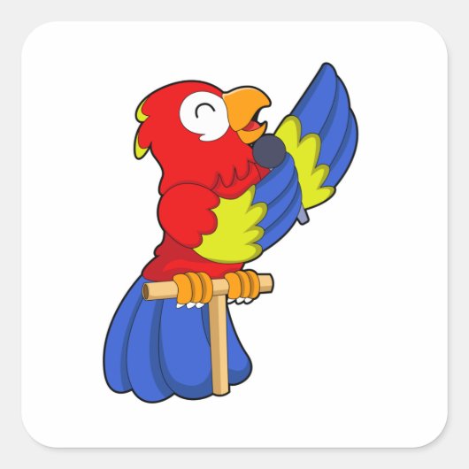 Parrot als zanger met microfoon vierkante sticker (Voorkant)
