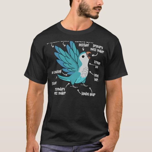 Parrot Anatomie I Blue Monk Paraket Quaker T-shirt (Voorkant)