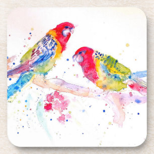 Parrot art Waterverf Painting Aqua Blauwgroen Bier Onderzetter