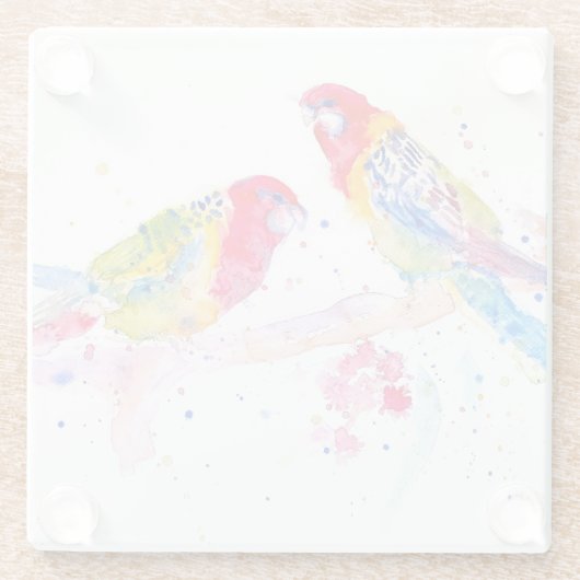 Parrot art Waterverf Painting Aqua Blauwgroen Glazen Onderzetter (Achterkant)