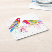 Parrot art Waterverf Painting Aqua Blauwgroen Kartonnen Onderzetters (Schuin)