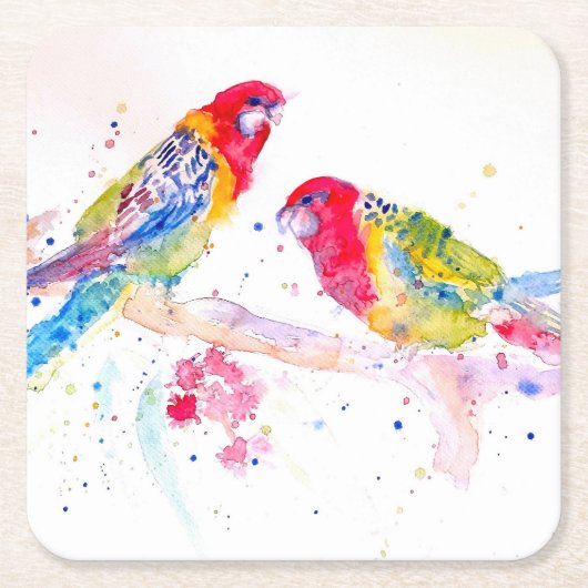 Parrot art Waterverf Painting Aqua Blauwgroen Kartonnen Onderzetters (Voorkant)