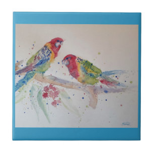 Parrot art Waterverf Painting Aqua Blauwgroen Tegeltje