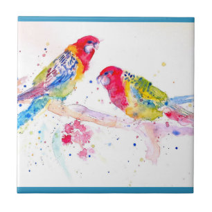 Parrot art Waterverf Painting Aqua Blauwgroen Tegeltje