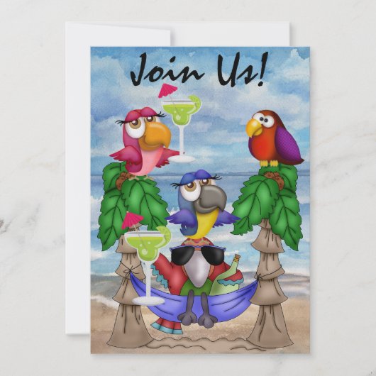 Parrot Beach Party Uitnodiging - SRF (Voorkant)