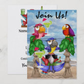 Parrot Beach Party Uitnodiging - SRF (Voorkant / Achterkant)