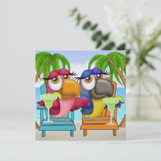 Parrot Beach Party Uitnodiging - SRF (Staand voorkant)