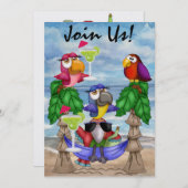 Parrot Beach Party Uitnodiging - SRF (Voorkant / Achterkant)