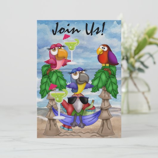 Parrot Beach Party Uitnodiging - SRF (Staand voorkant)