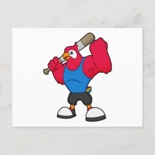 Parrot bij Baseball met honkbalknuppel Briefkaart