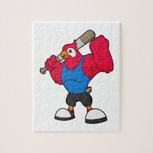 Parrot bij Baseball met honkbalknuppel Legpuzzel (Verticaal)