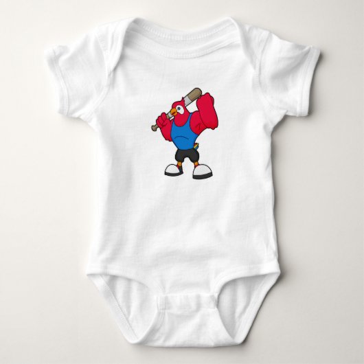 Parrot bij Baseball met honkbalknuppel Romper (Voorkant)