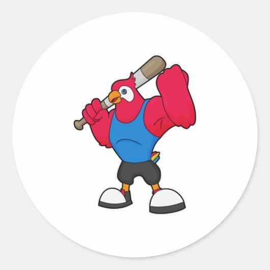 Parrot bij Baseball met honkbalknuppel Ronde Sticker (Voorkant)