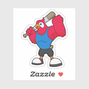 Parrot bij Baseball met honkbalknuppel Sticker