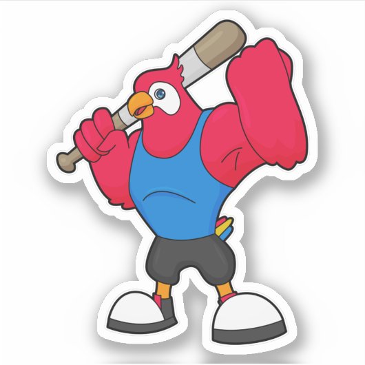 Parrot bij Baseball met honkbalknuppel Sticker (Voorkant)